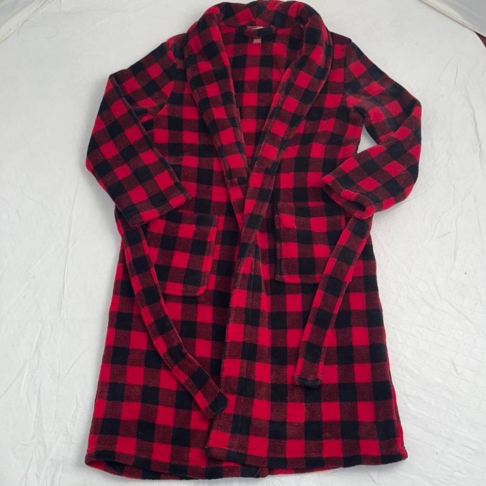 Arizona Jean Company red and black checkered fleece bathrobe S = 8